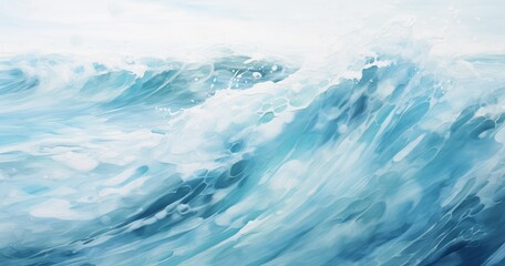 Obraz premium A beautiful photorealistic view of the sea surface, with waves breaking and splashing water, capturing intricate details in shades of blue and white