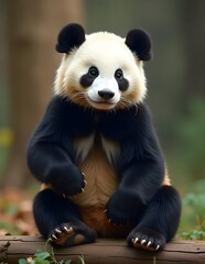 Obraz premium a panda bear with black eyes and a white face and black eyes.