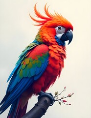 Fototapeta premium a colorful parrot is standing on a tree branch with a sky background.