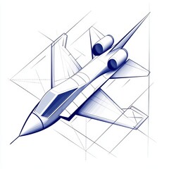 Blueprint draft, Tilted angle, Modern aerospace design, Advanced project