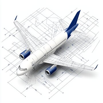 Blueprint draft, Tilted angle, Modern aerospace design, Advanced project