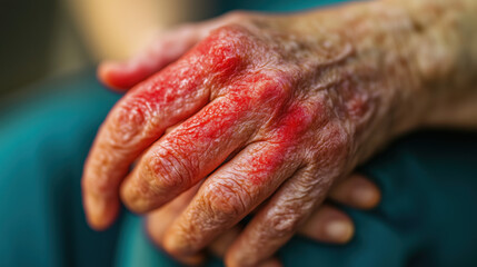 Fototapeta premium Close-Up of Contact Dermatitis on Hand Showcasing Red, Itchy, and Inflamed Skin