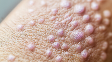 Fototapeta premium Detailed Macro Shot of Lichen Planus: Purplish Bumps and Skin Texture Analysis