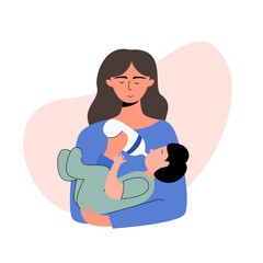 Woman holding baby and breastfeeding illustration character