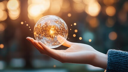 Fototapeta premium A close up of a leader hand, holding a glowing sphere, representing the power of vision and leadership.