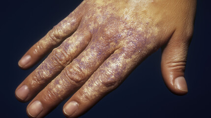 Fototapeta premium Vivid Close-Up of Granuloma Annulare on Human Hand Emphasizing Circular Raised Lesions and Skin Texture
