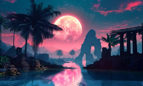 illustration of sunset over the island