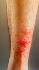 Fototapeta premium Close-Up of Inflamed Erythema Nodosum on Shin, Highlighting Painful Red Bumps Under Skin for Medical Awareness