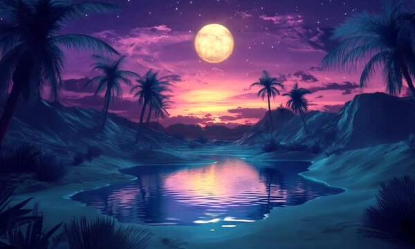 illustration of landscape with moon