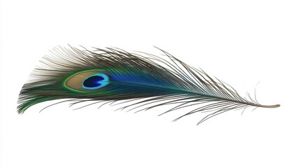 Obraz premium Beautiful peacock feather on white background