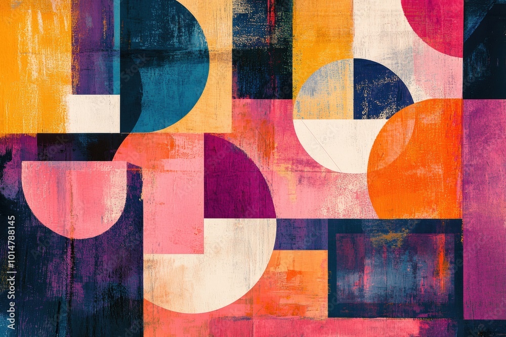 Poster Abstract geometric shapes, featuring circular and rectangular forms