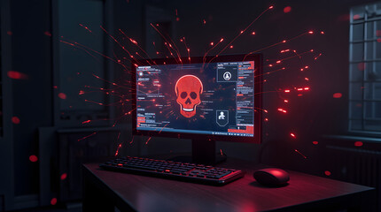 Digital representation of a virus on a computer screen, symbolizing cybersecurity threats and online virus infections.