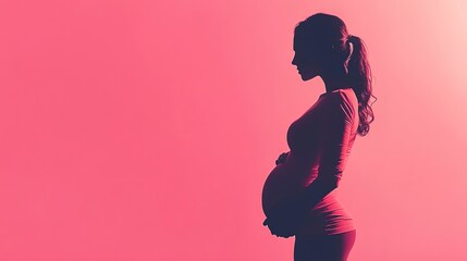 pregnant woman shadow illustration with pink background and copy space for international women's day celebrations 