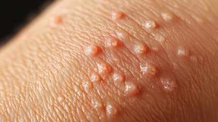 Fototapeta premium Detailed Macro Close-Up of Scabies on Wrist Showing Burrow Marks and Tiny Red Bumps for Medical Illustration
