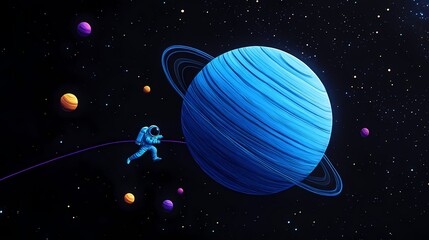 Fototapeta premium Space planet and astronaut illustration poster background