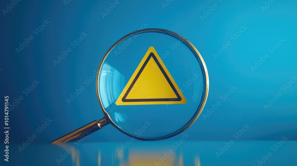 Poster A magnifying glass with a yellow triangle shape, often used for searching and inspecting small details