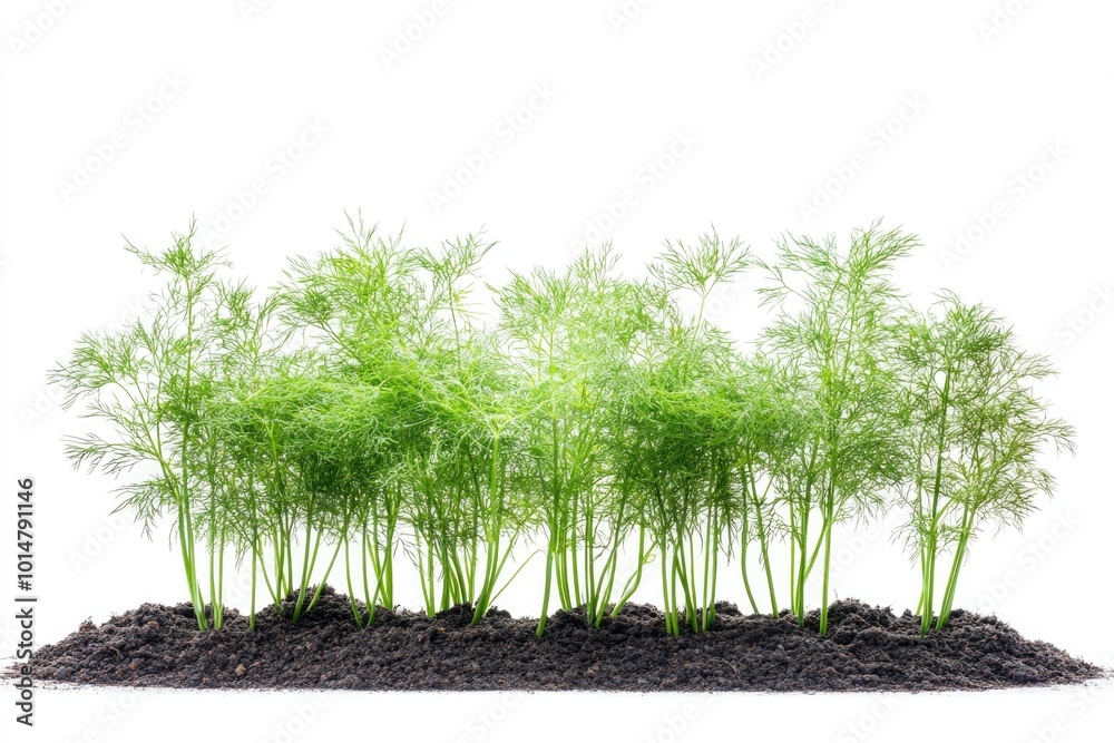 Poster a cluster of green plants emerging from the earth, with soil and roots visible