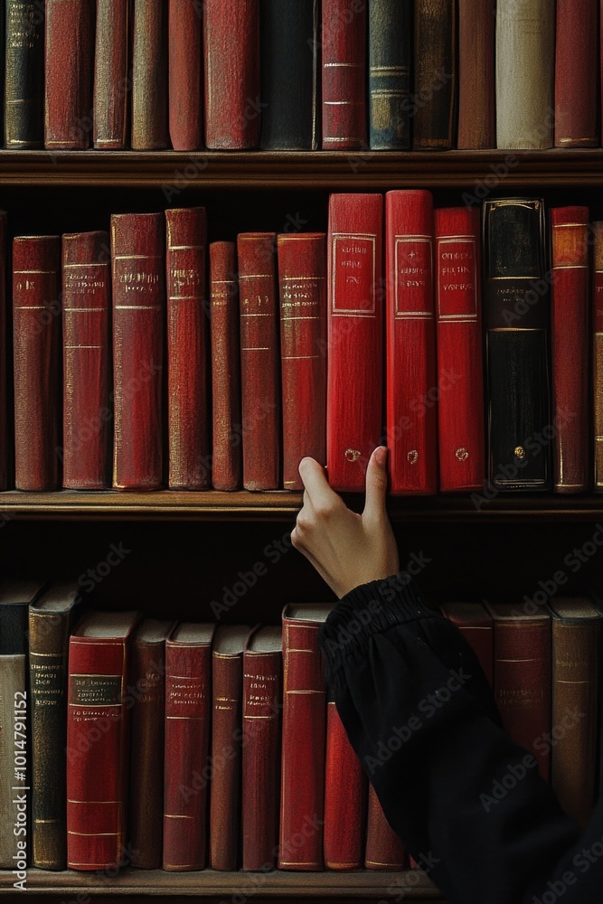 Canvas Prints A person looking for a specific book on shelves in a library