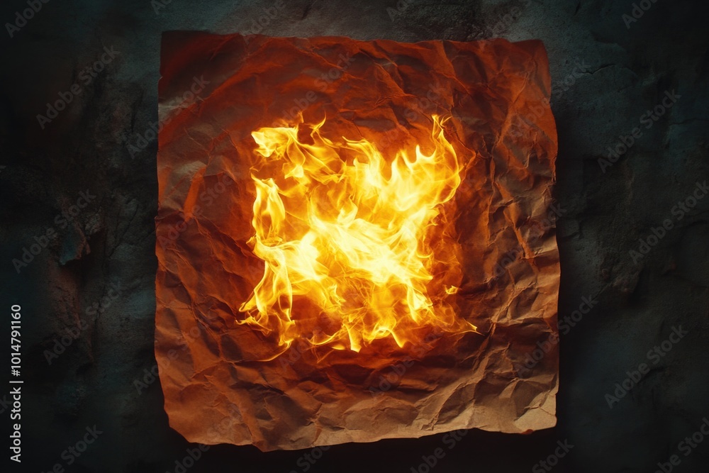 Aufkleber a piece of paper with flames burning inside