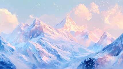 Obraz premium Watercolor pink and blue mountains landscape illustration poster background