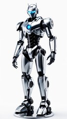 Fototapeta premium A futuristic humanoid robot with a sleek, metallic design and glowing blue features.
