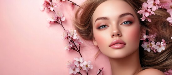 Fototapeta premium banner for beauty salon. women's beauty. spa salon. skin care cosmetics. hairdresser. self-care concept.