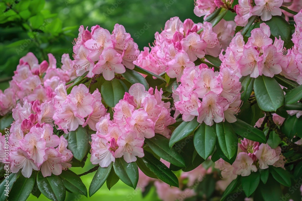 Sticker A compact bunch of pink flowers with green leaves