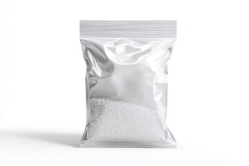 A bag of white sugar sits on a table, ready for use in baking or cooking