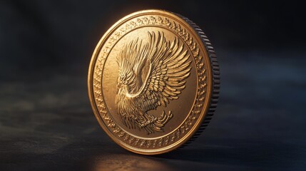 A coin designed with American comic-style inspiration, representing money or reward. 