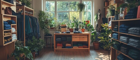 Naklejka premium Sustainable clothing store with eco-friendly products, symbolizing green retail