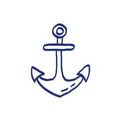 Anchor sketch. Hand drawn illustration. Vector icon. Blue pen or marker drawing. Primitive kids picture © Ramziia