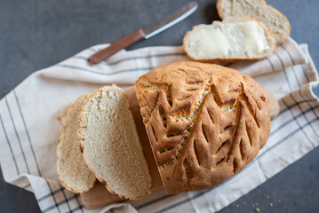 loaf of homemade whole grain bread 