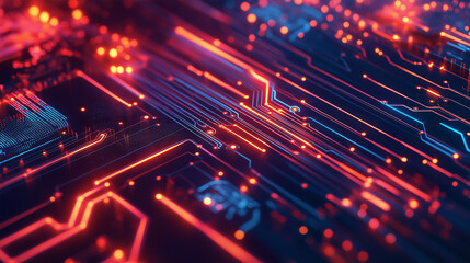Obraz premium Futuristic Neon Circuit Board with Glowing Patterns