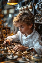 Young boy working on intricate gears