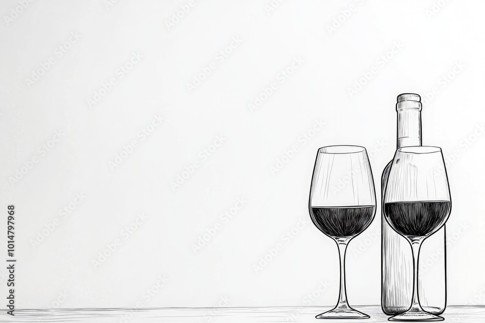 Poster a pair of wine glasses on a table next to an open wine bottle