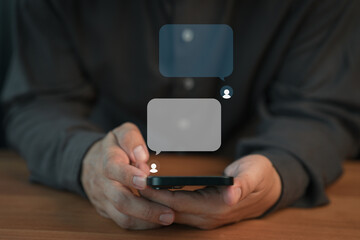 Social media application chat box.Person using a smartphone with social media, typing live chat chatting on application communication digital website and social network concept.