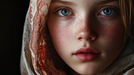 Close-up shot of a young girl's face showing freckles and a cheerful expression