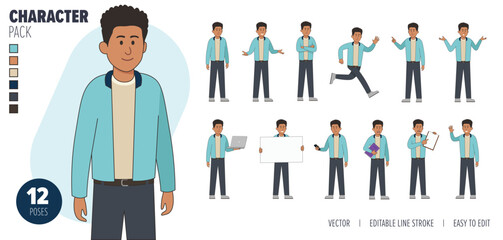 2D Illustrated male vector character set. Easy to edit and isolated on a white background. Modern trendy style character mega pack with lots of poses.
