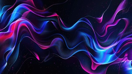 a black background with a few neon colors waves, geometric waves shapes, dark blue, purple, black, mostly black