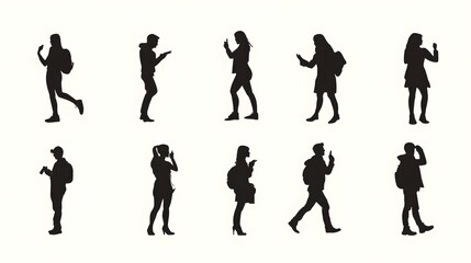 Silhouettes of People Using Smartphones While Walking