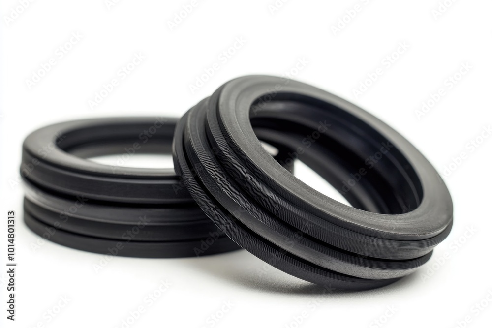 Poster a pair of black rubber rings stacked one on top of the other, with no surrounding context