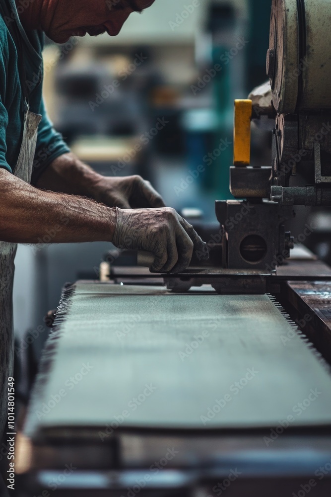 Poster Factory worker at work on complex machine
