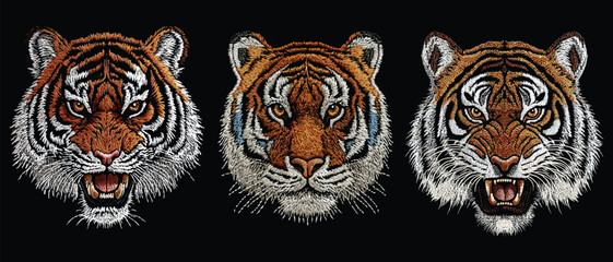 Embroidery Style Tiger Face – Detailed Fierce Animal Vector Graphic
