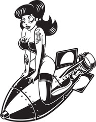 1950 retro Pinup style woman riding on a air bomb