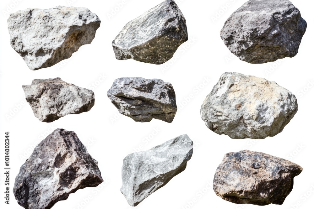 Poster collection of rocks on a clean and simple white background
