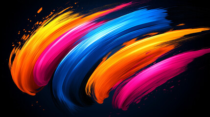 Vibrant Acrylic Paint Strokes on Black Background