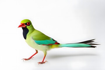 Obraz premium Common green magpie on white background, AI Generated