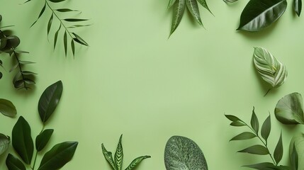 Flat Composition with Green Background - a fresh and modern visual. The flat composition on the green backdrop offers a stylish and inviting look