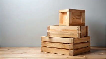 Two wooden boxes stacked on top of each other, wood, boxes, storage, organization, stacked, rustic, vintage, container, empty, isolated