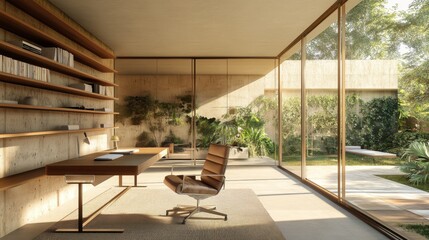 Modern Minimalist Office Interior with Natural Light